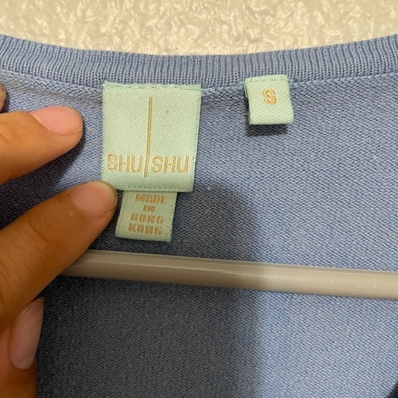 Shu Shu V Neck Stretch Knit Zipper Cardigan Ribbed - Picture 4 of 4